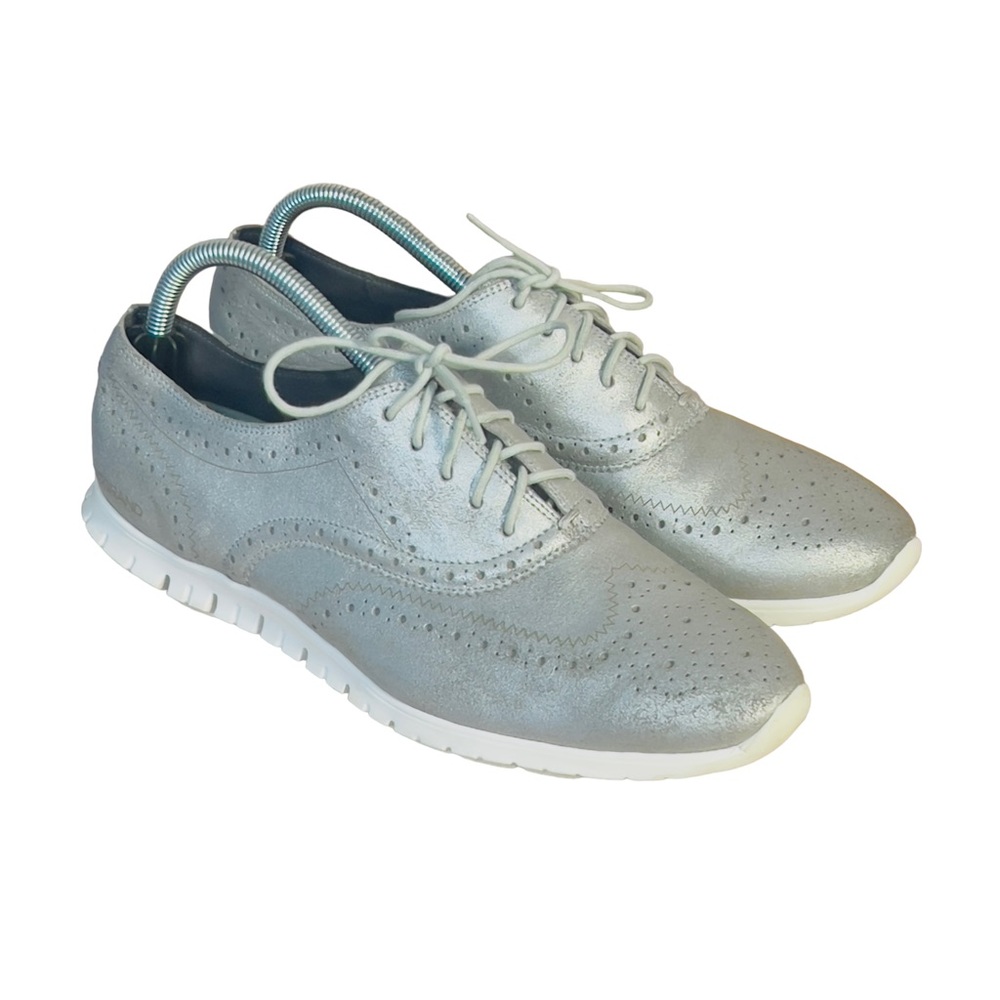 Cole Haan Zerogrand Metallic Silver Wingtip Oxford Sneakers Size 10.5 Women's
